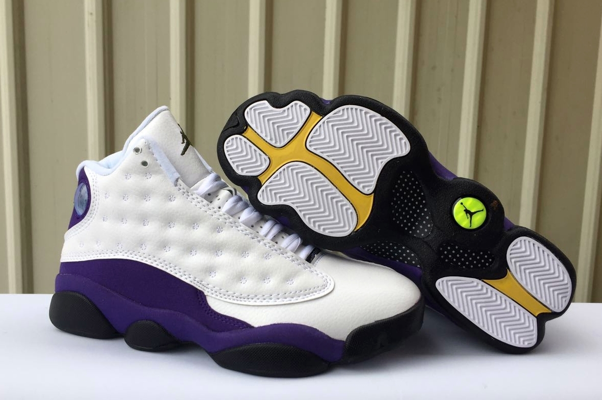 Air Jordan 13 Lakers White Purple Black Yellow Shoes - Click Image to Close